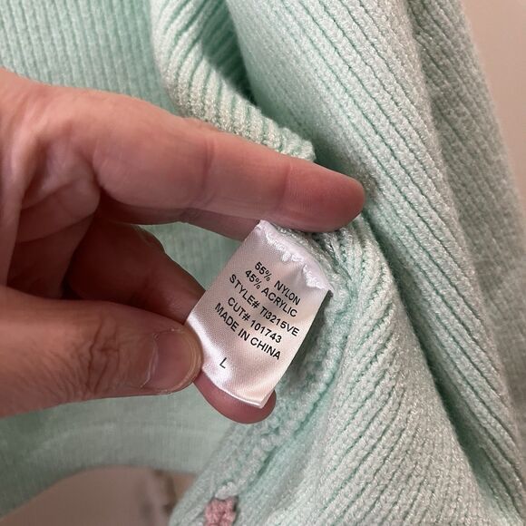 Vestique Colorblock Light Pastel Green Pink Wrap Sweater Cardigan Womens Size L - Picture 6 of 11